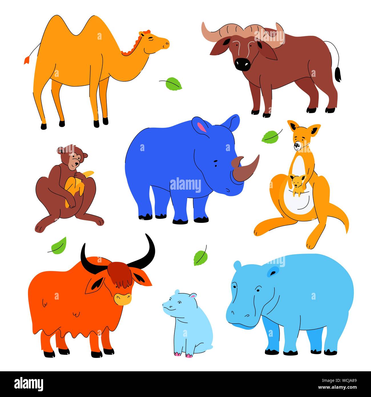 Cute exotic animals - set of flat design style characters Stock Vector