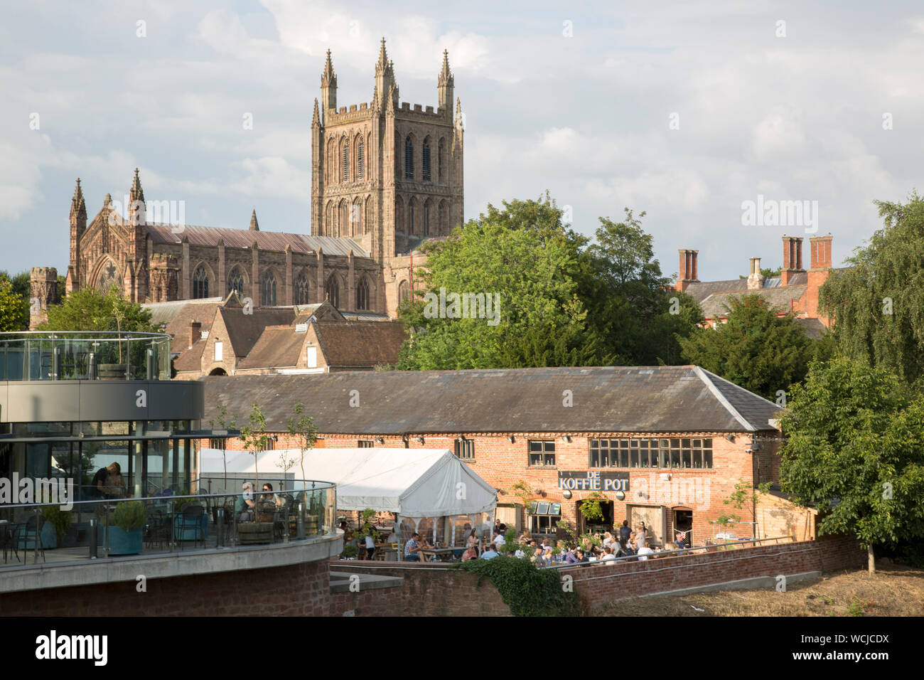 Left Bank and De Koffie Pot Cafe, Cathedral Church; Hereford; England
