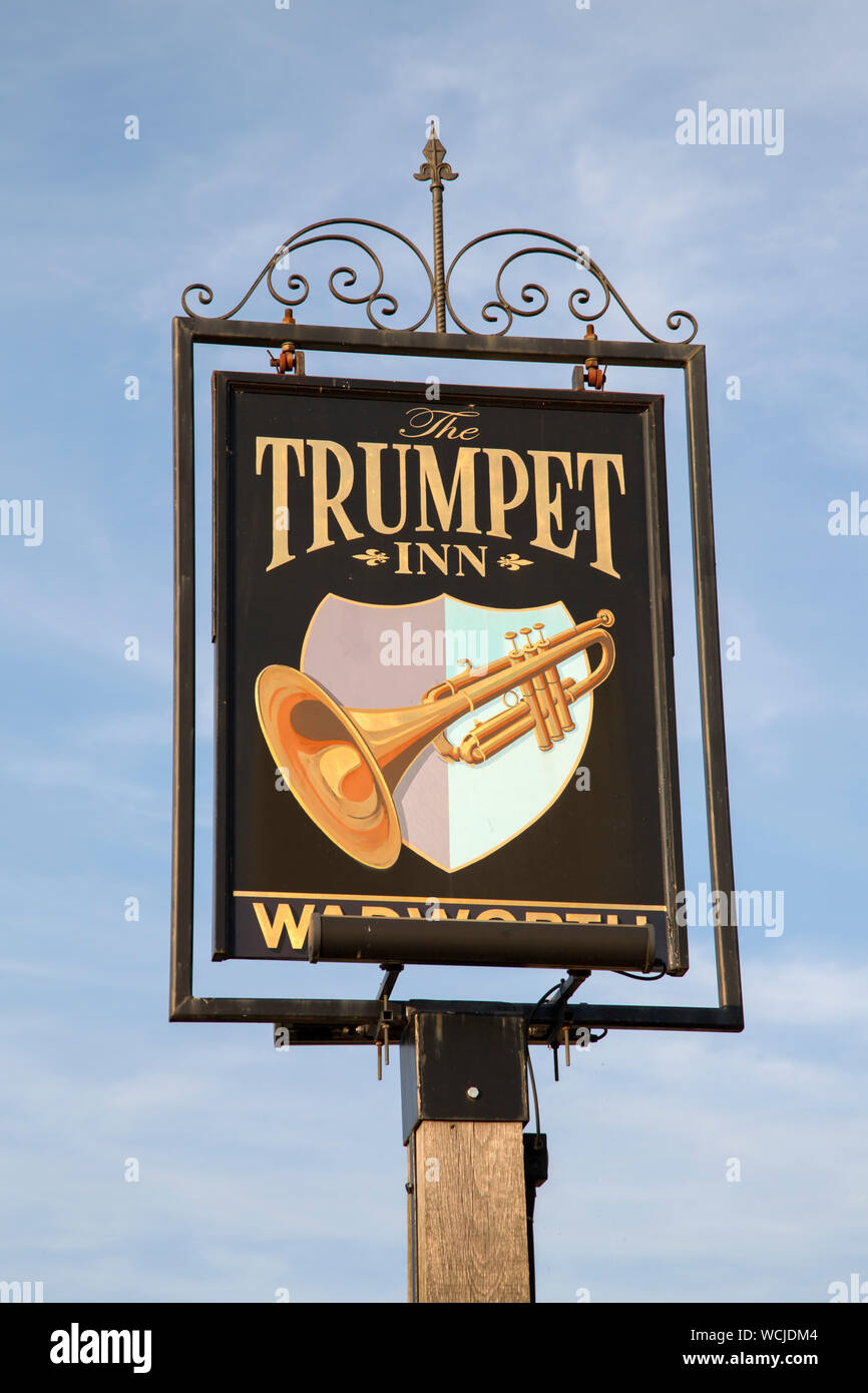 Trumpet Pub Sign, Ledbury; Herefordshire; England; UK Stock Photo Alamy