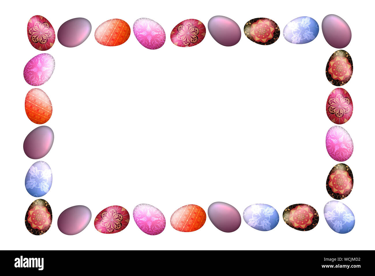 Colorful Easter eggs frame isolated in white background Stock Photo