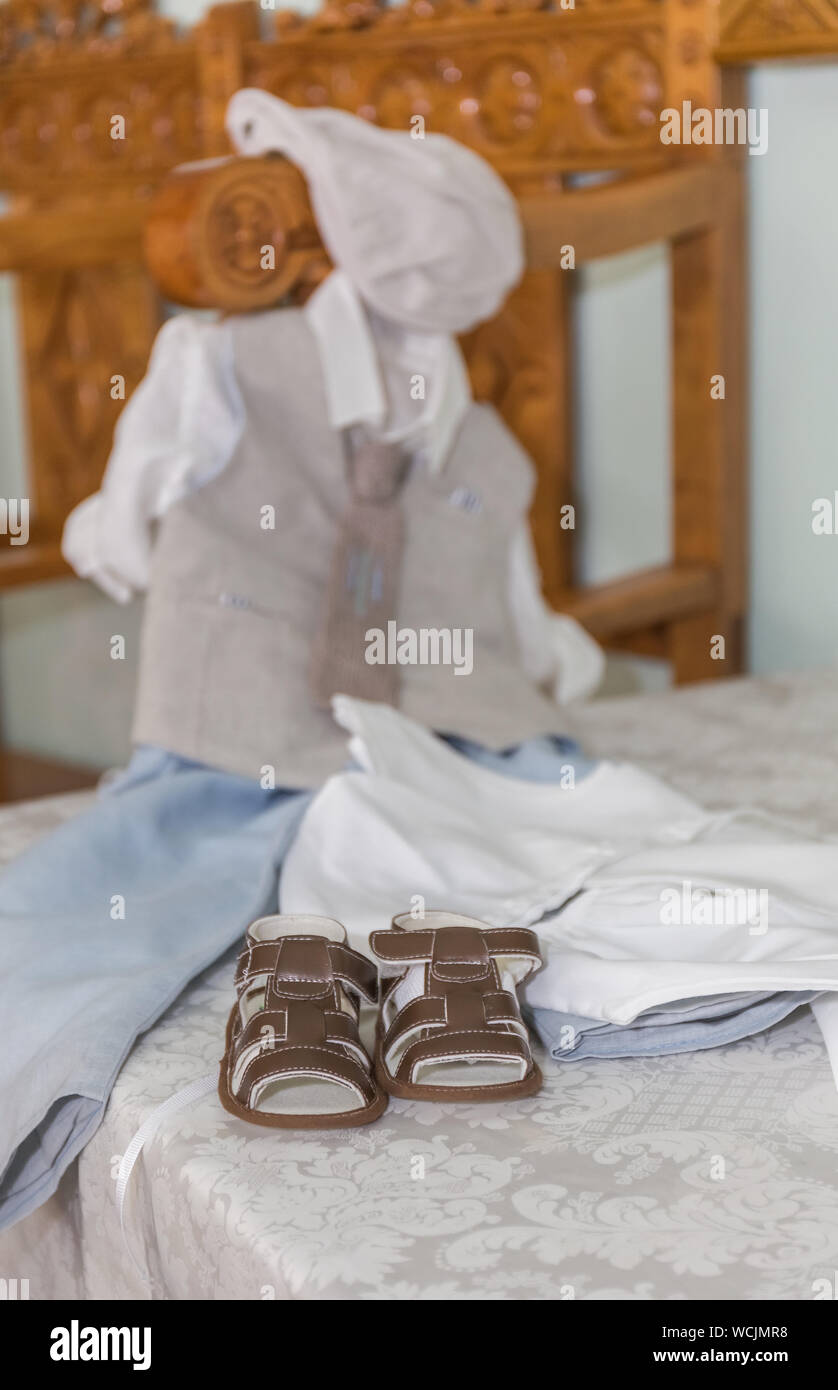 greek Orthodox christening objects - baby clothes, shoes, baptism oil ...