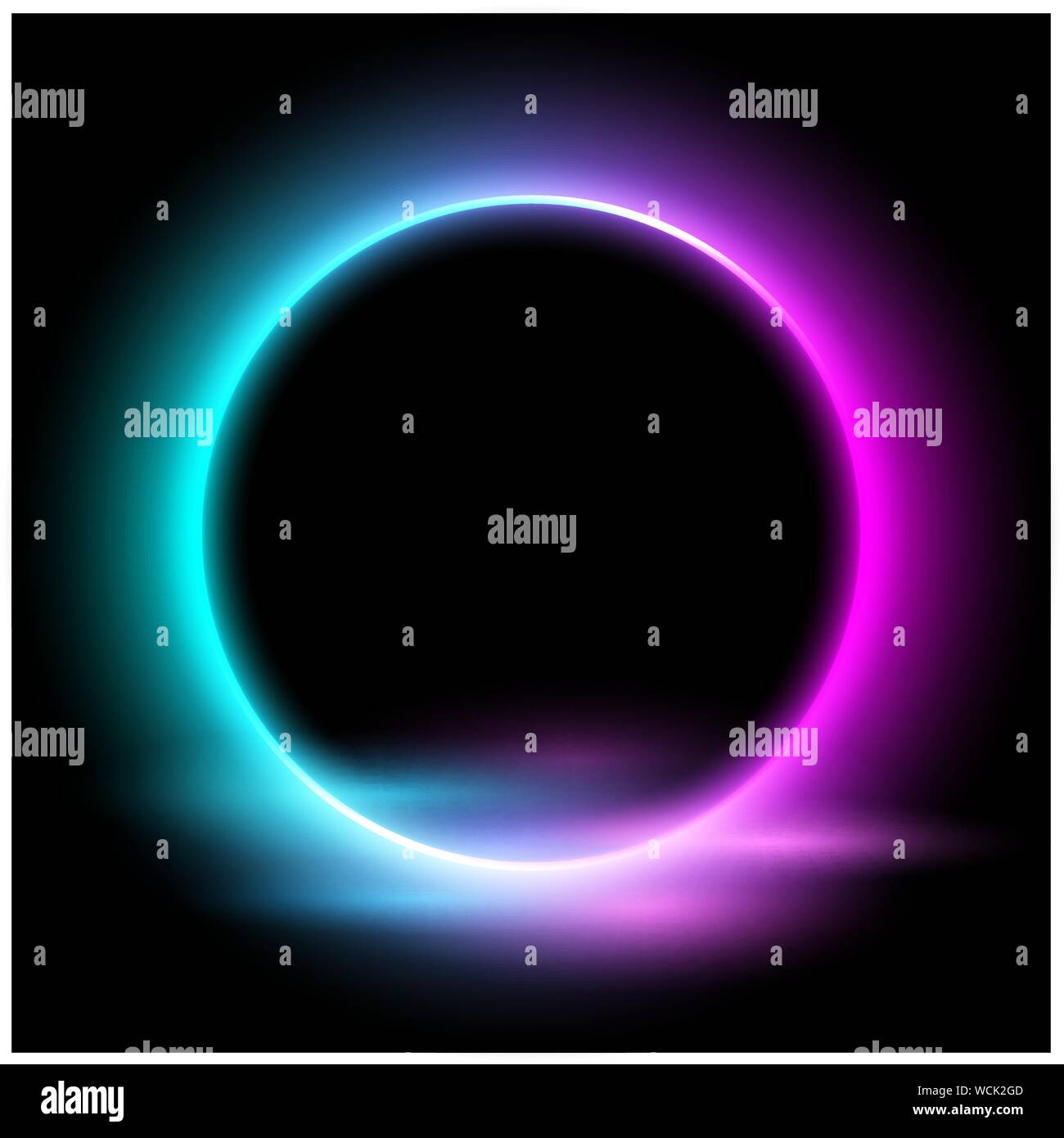 Neon circle with light effect on black background. Modern round frame ...