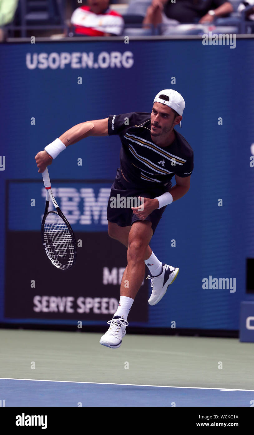 Flushing Meadows, New York, United States - 27 August 2019.  Thomas Fabbiano of Italy during his first round match against Dominic Thiem of Austria at the US Open in Flushing Meadows, New York. Fabiano won the match in four sets. Credit: Adam Stoltman/Alamy Live News Stock Photo