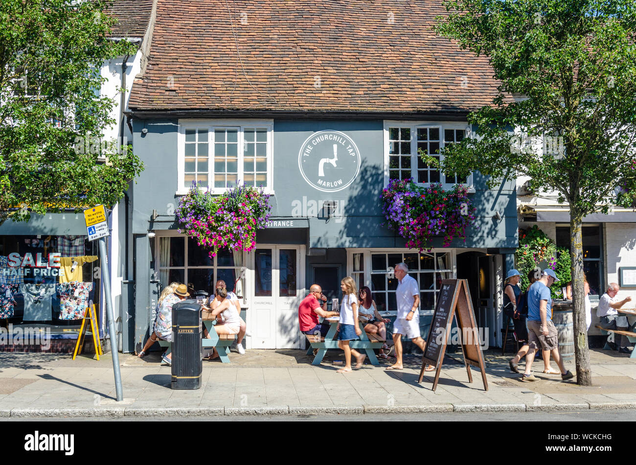 The Churchill Tap, a pub on the high Street in Marlow, Buckinghamshire, UK Stock Photo