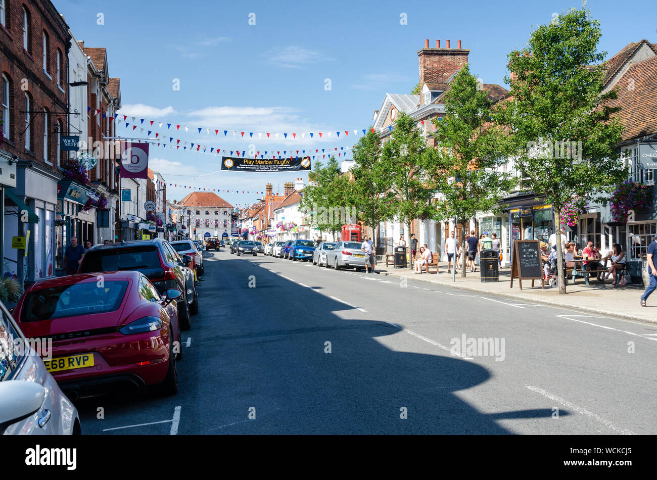 A view down The High Street in Marlow, Buckinghamshire, UK Stock Photo