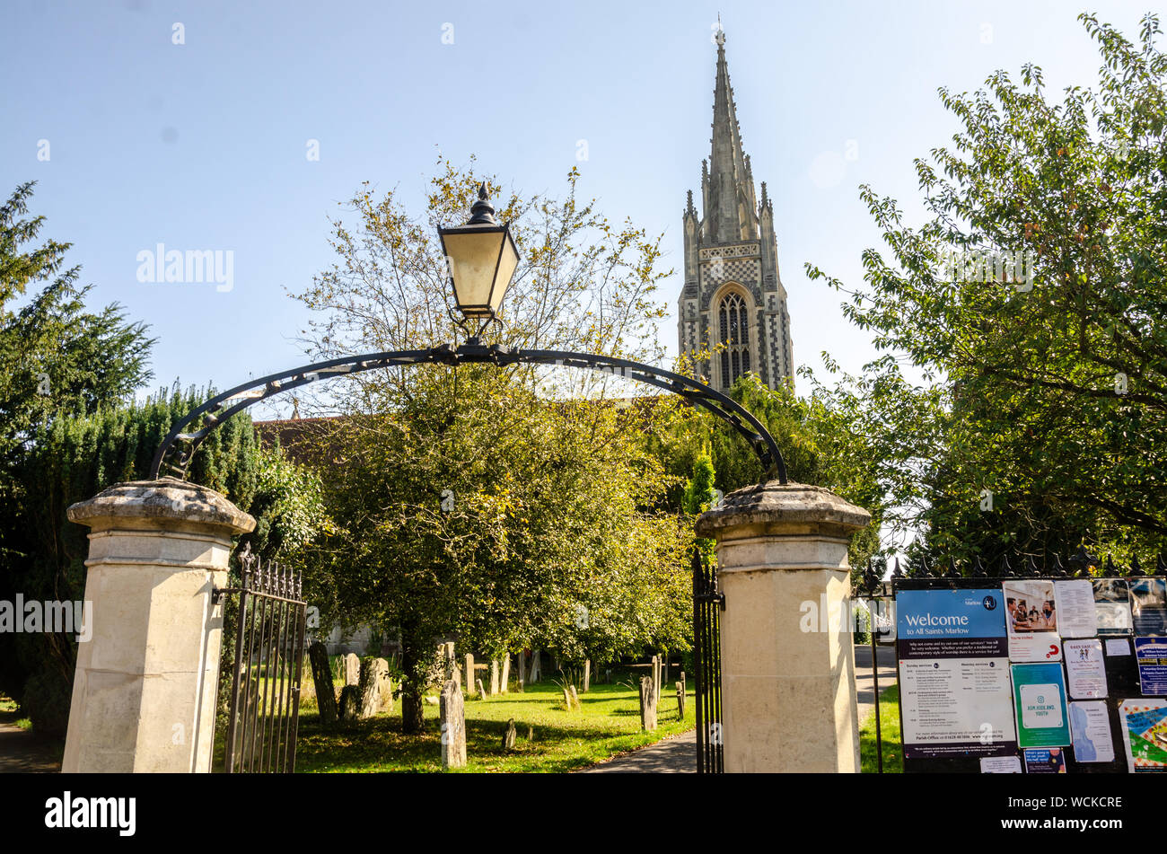 Gateway into the churchyard at All Saints Church in Marlow, Buckinghamshire, UK Stock Photo
