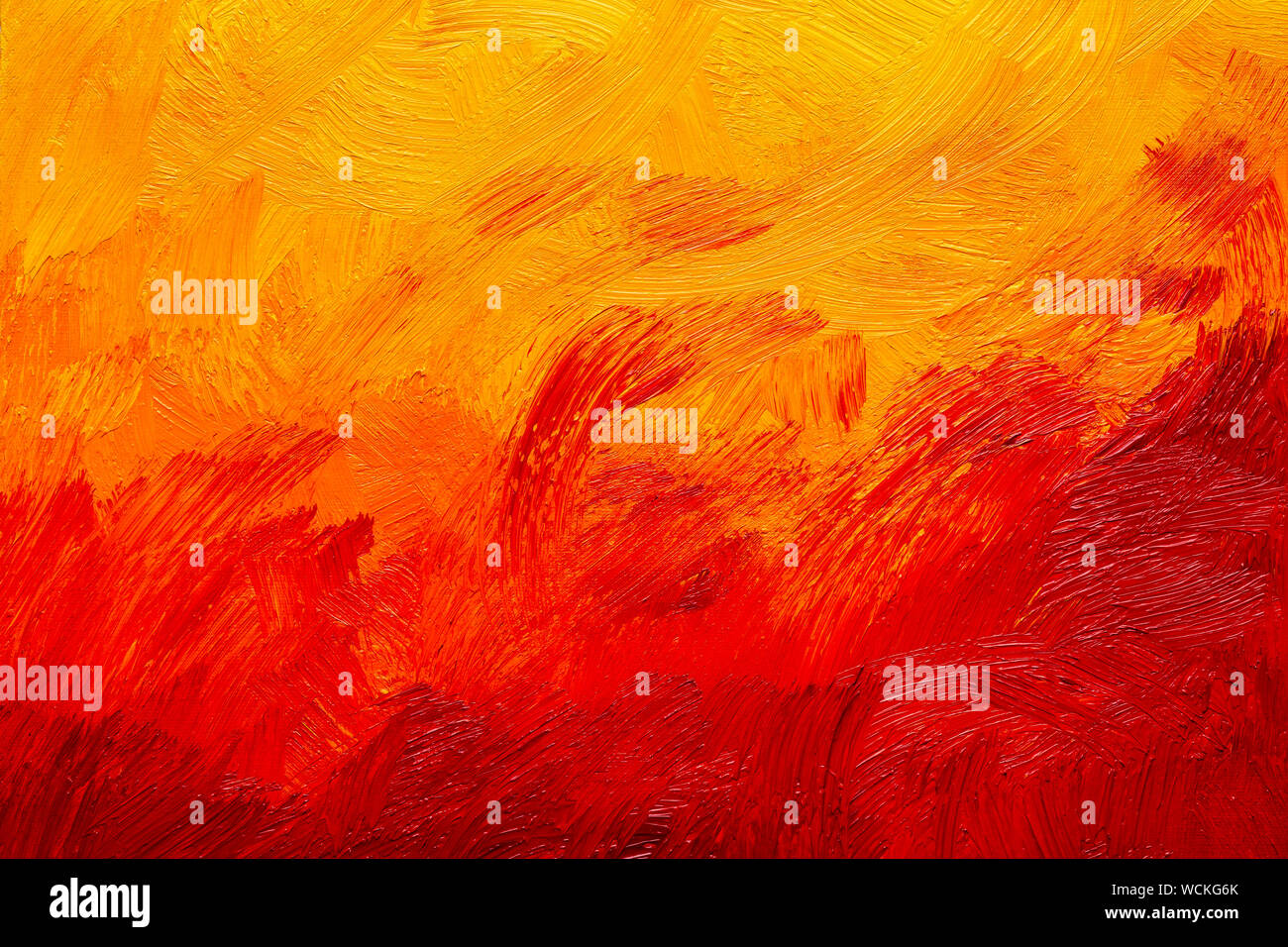 Abstract Red Orange And Yellow Brush Strokes Real Oil Painting On Canvas By Hand Full Frame Stock Photo Alamy