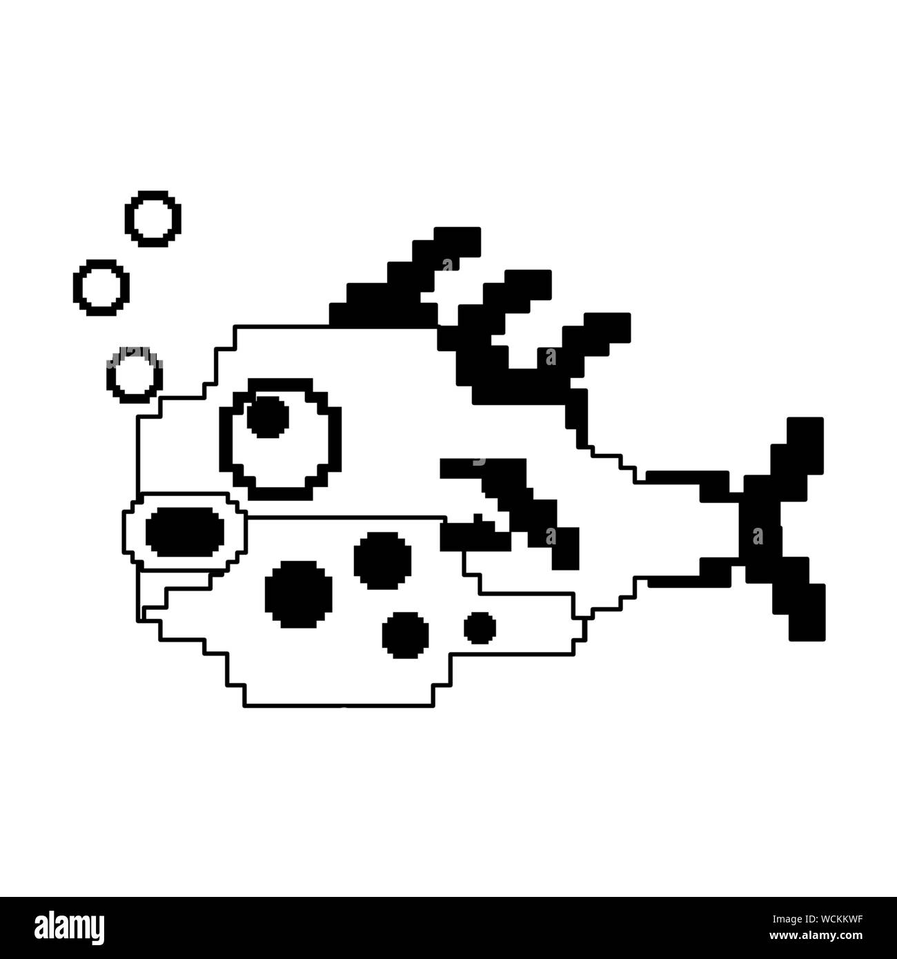 videogame pixelated retro art cartoon in black and white Stock Vector ...