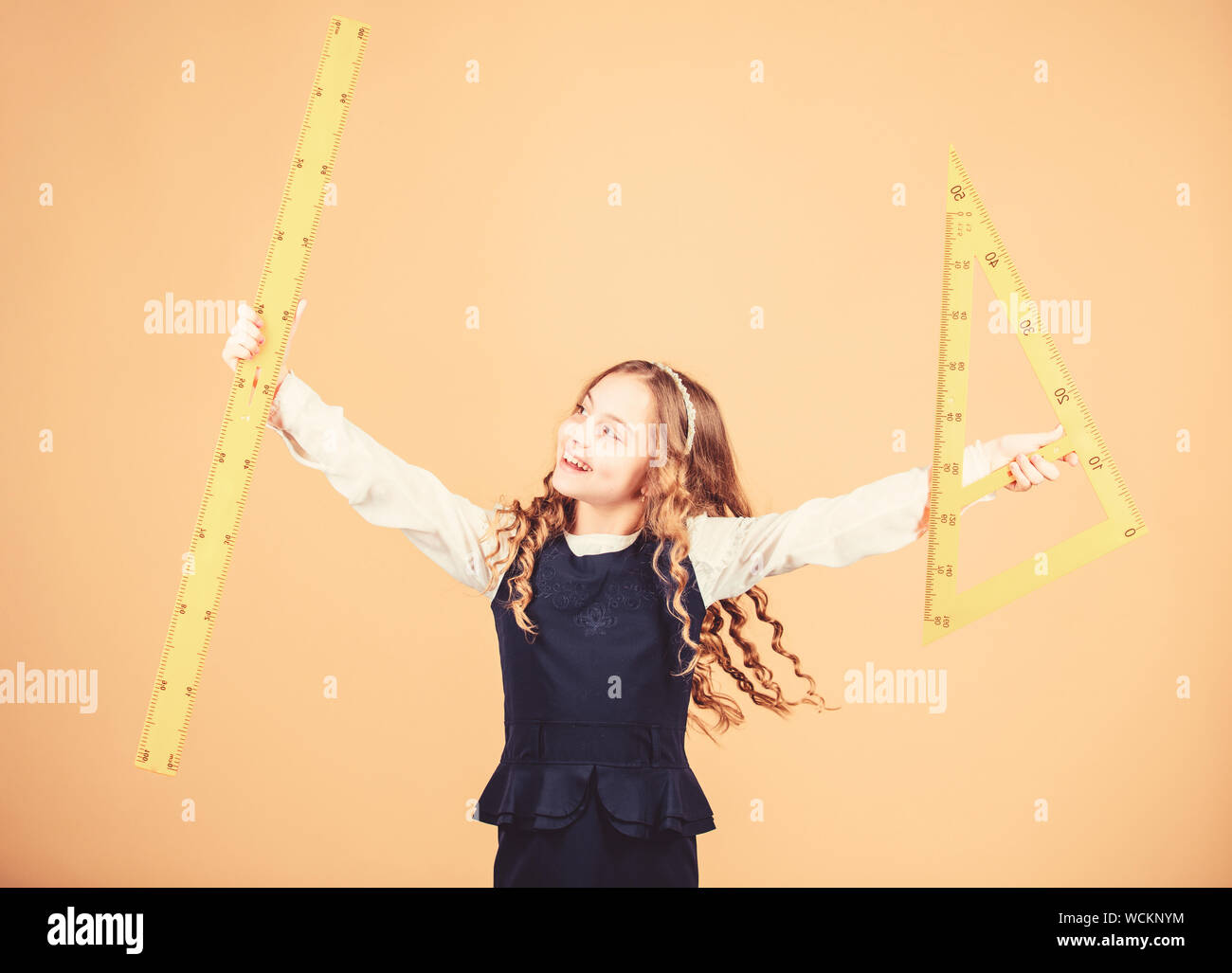 STEM school disciplines. small girl back to school. math lesson ...