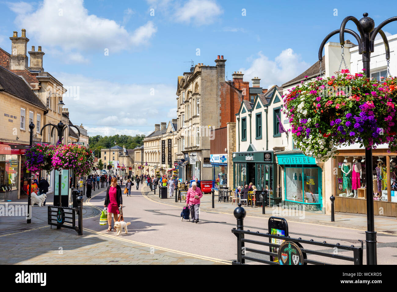 Chippenham High Street shops with people shopping Wiltshire England uk gb Europe Stock Photo