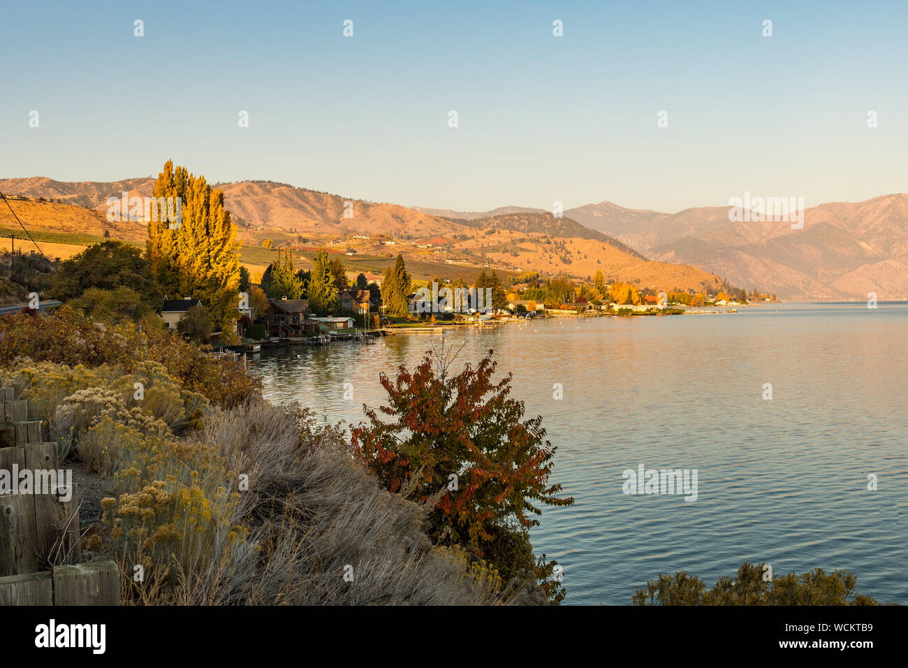 Shellan Washington Sunrise views of the shores of Chelan Lake, Washington, USA Stock Photo ...