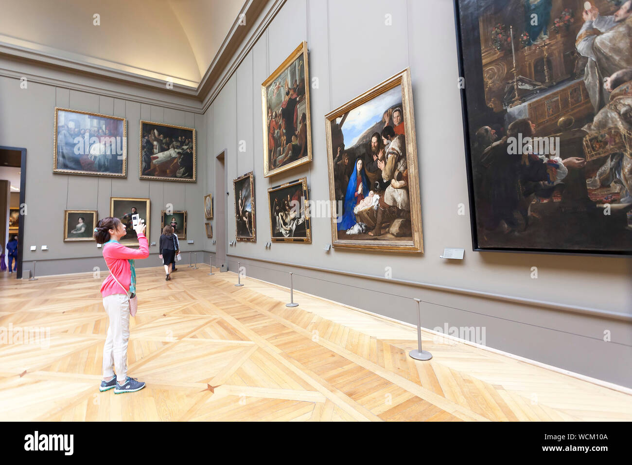 Interior of the louvre of art display in Paris, France, Europe, Eiffel ...