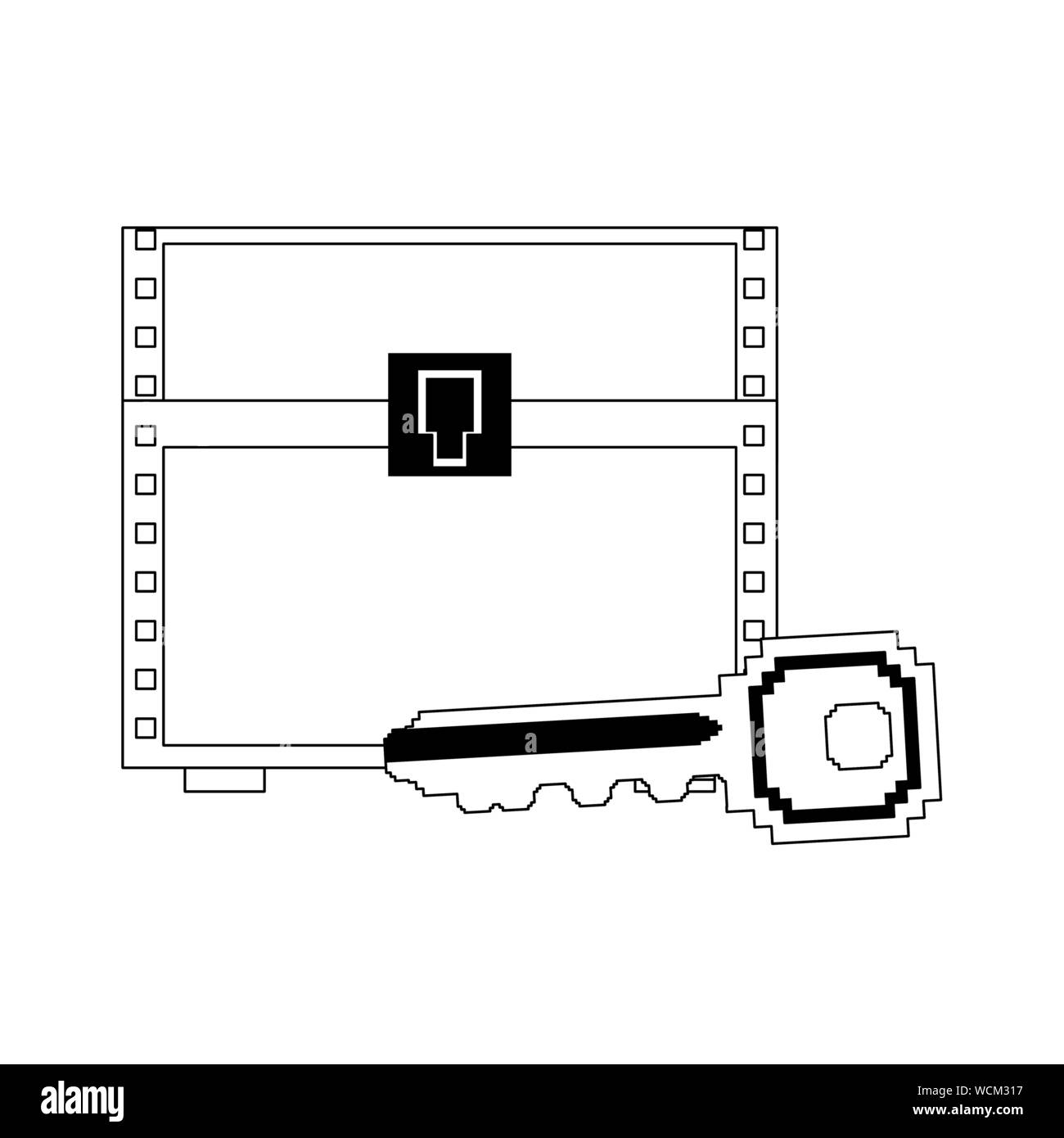 videogame pixelated retro art cartoon in black and white Stock Vector ...