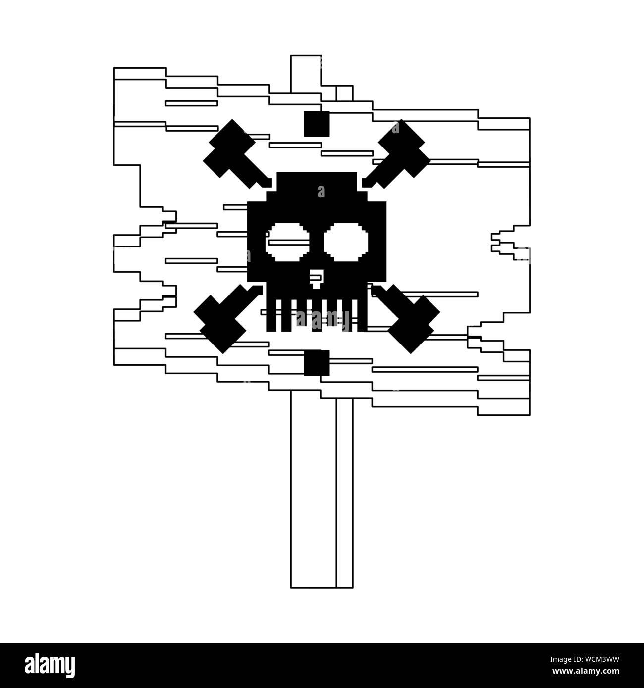 videogame pixelated retro art cartoon in black and white Stock Vector ...