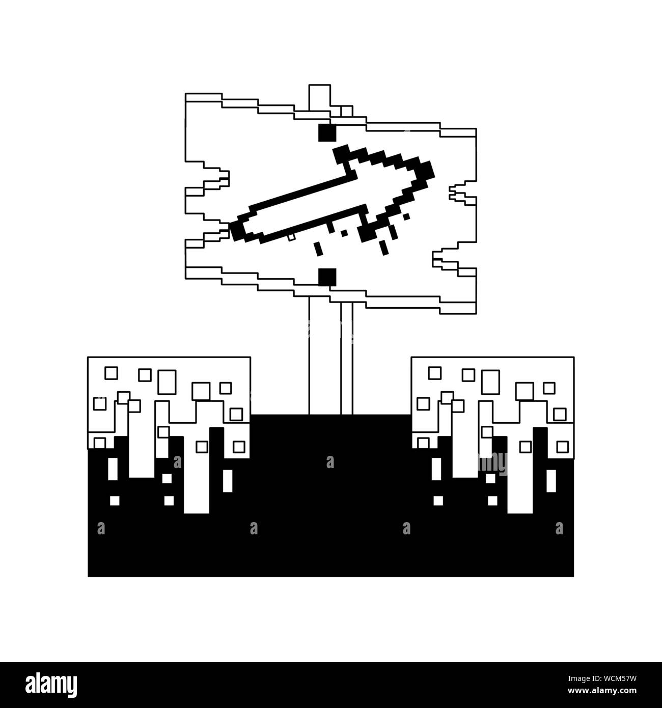 videogame pixelated retro art cartoon in black and white Stock Vector ...