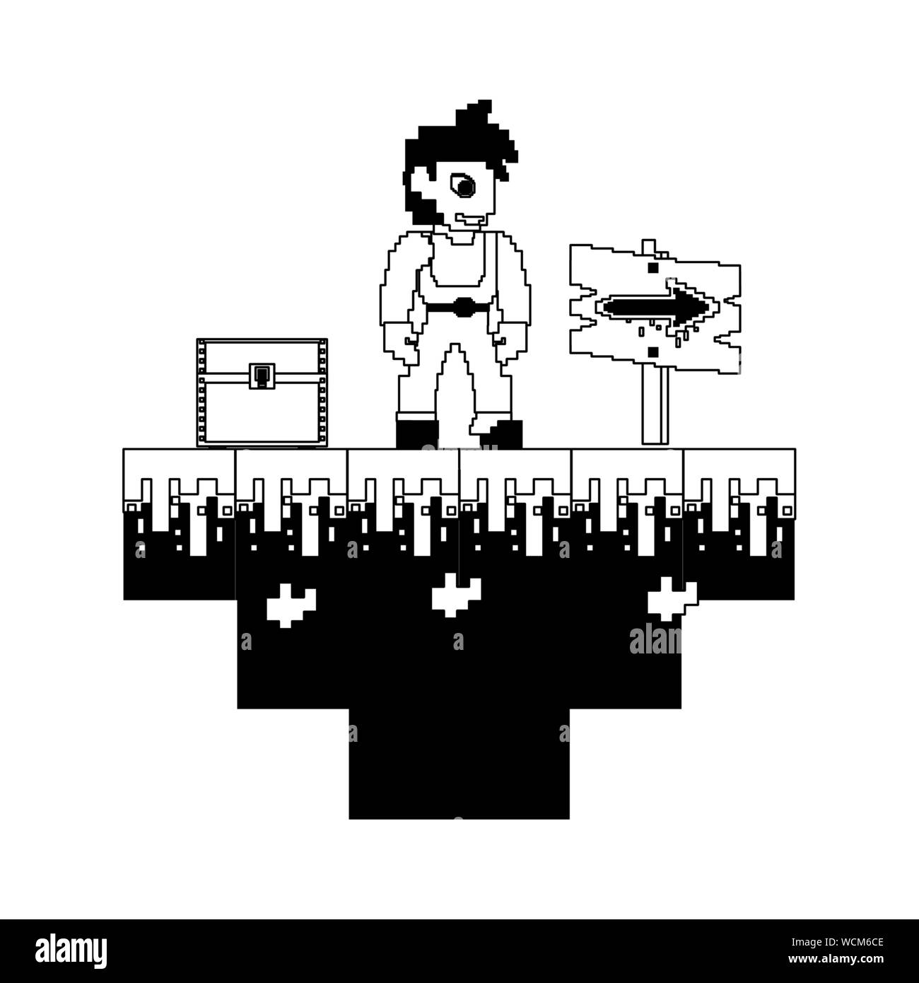 videogame pixelated retro art cartoon in black and white Stock Vector ...