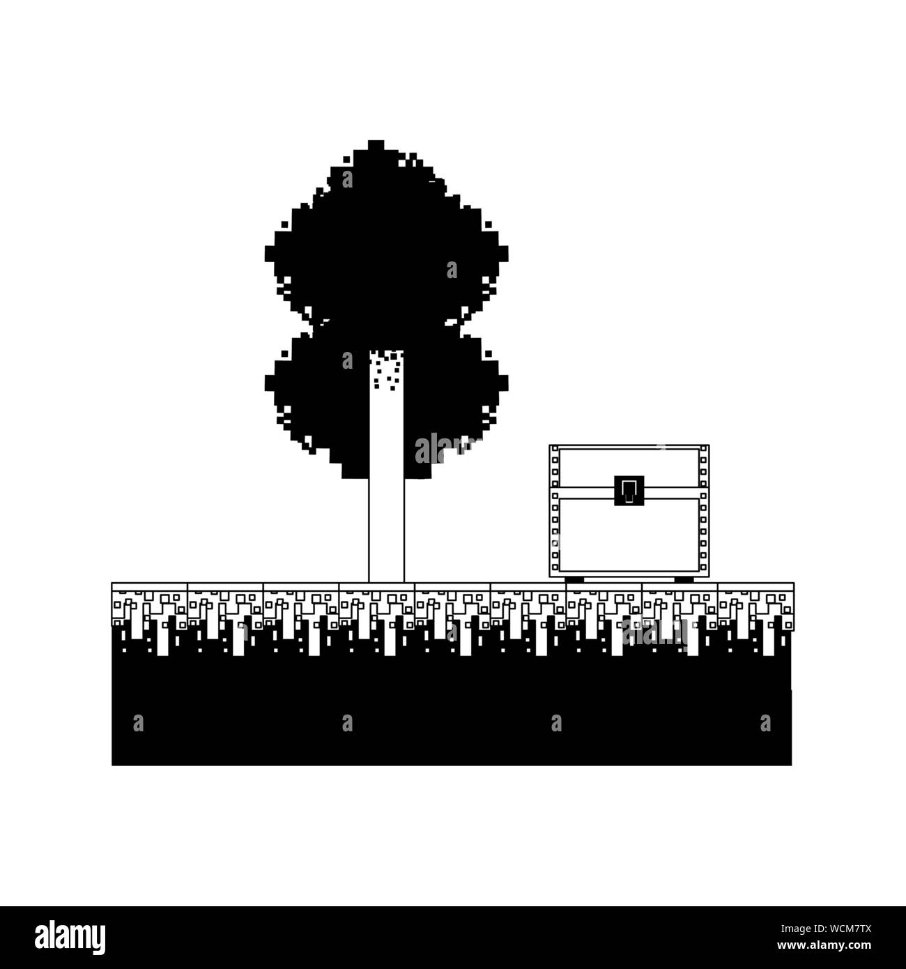 videogame pixelated retro art cartoon in black and white Stock Vector ...