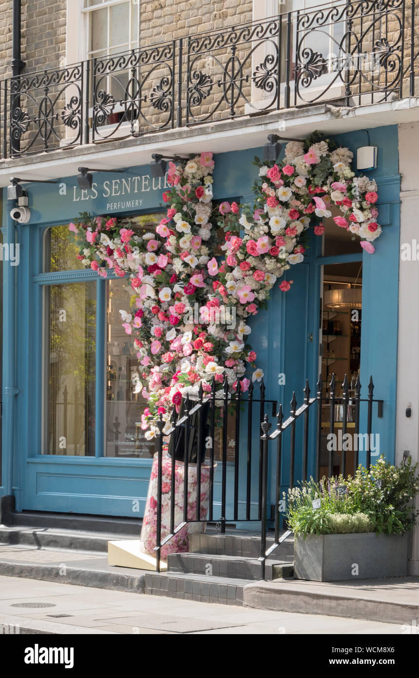 Floral displays on shop fronts for Chelsea in Bloom, London, UK Stock