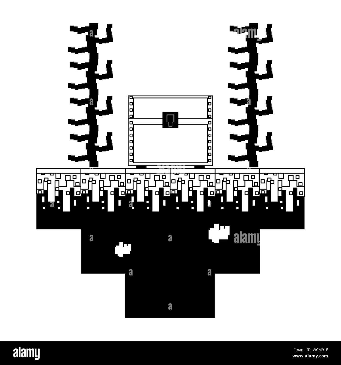 videogame pixelated retro art cartoon in black and white Stock Vector ...