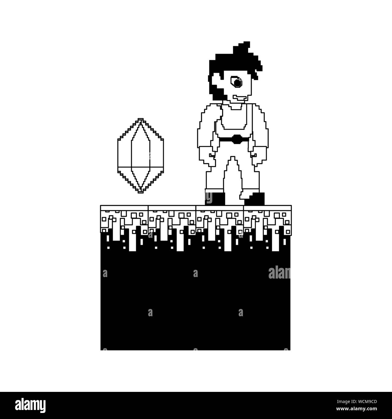 videogame pixelated retro art cartoon in black and white Stock Vector ...