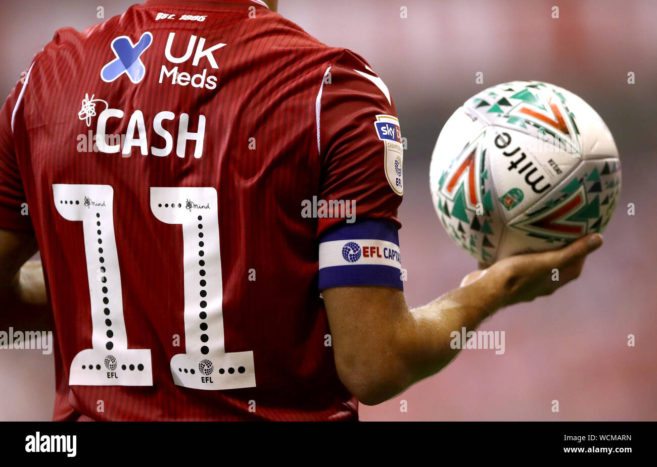 Nottingham Forest's Matty Cash wears his EFL Captain armband during the Carabao Cup Second Round match at the City Ground, Nottingham Stock Photo