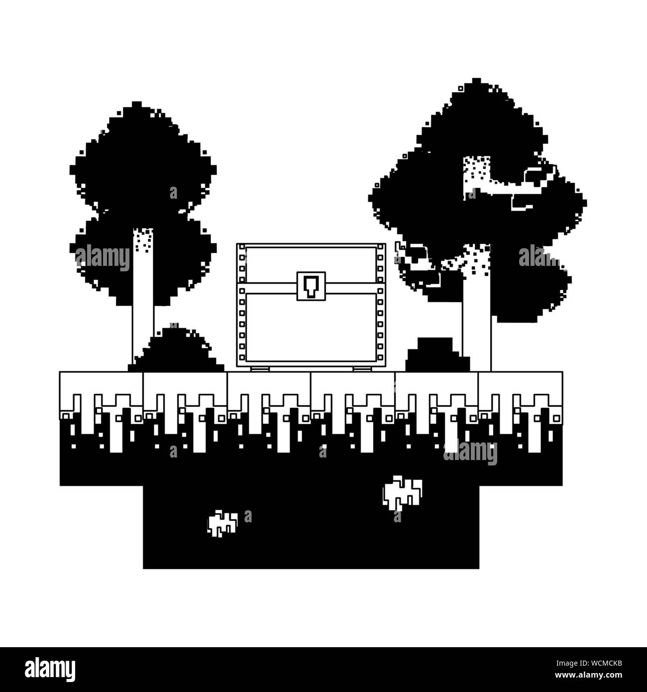 videogame pixelated retro art cartoon in black and white Stock Vector ...