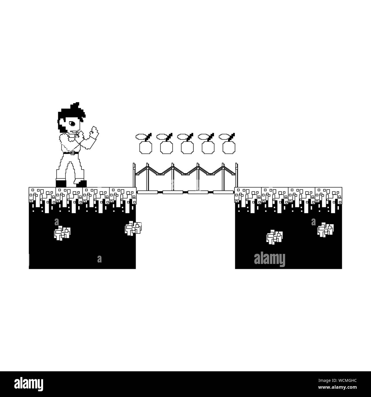 videogame pixelated retro art cartoon in black and white Stock Vector ...