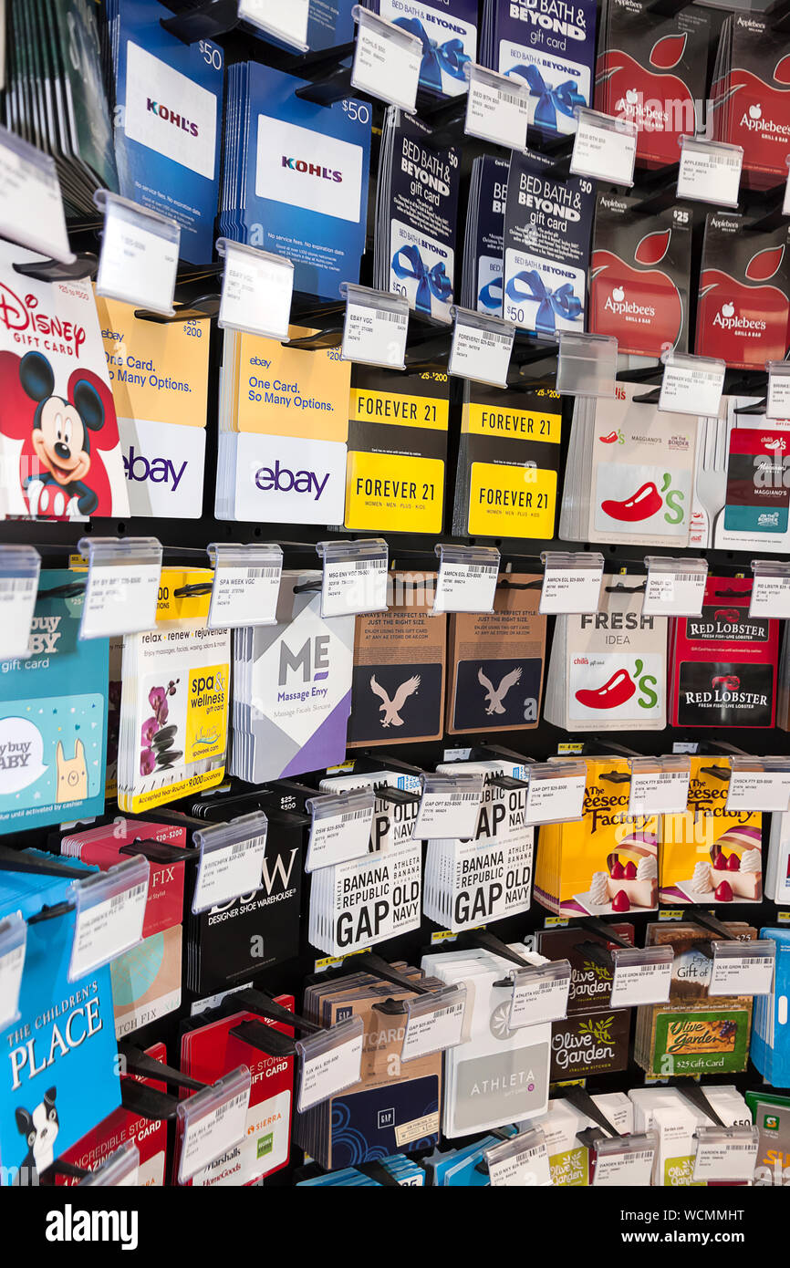 A kiosk at the Walt Whitman Mall selling a variety of gift cards. In South  Huntington, Long Island, New York Stock Photo - Alamy