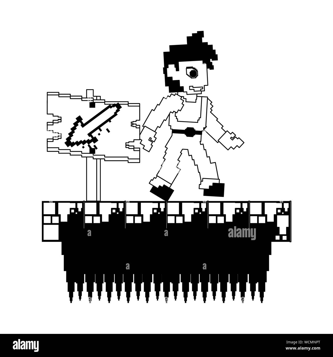 videogame pixelated retro art cartoon in black and white Stock Vector ...