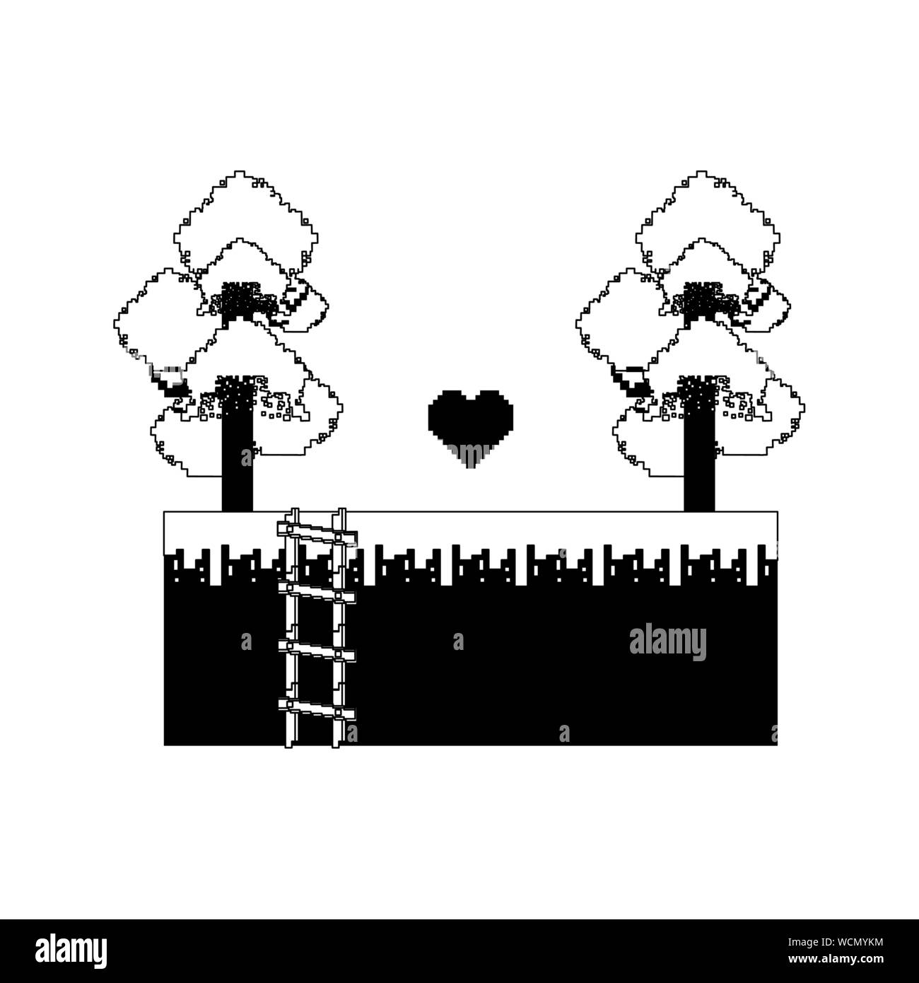 videogame pixelated retro art cartoon in black and white Stock Vector ...