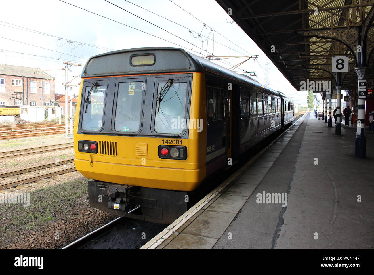 The original Pacer railbus 142 001 at Doncaster station Stock Photo