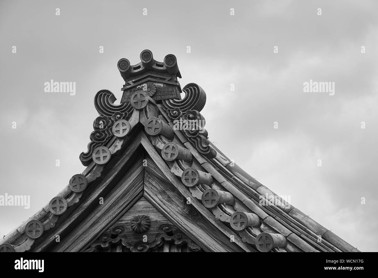 Top Pediment of the japanese style house in black and white style Stock Photo