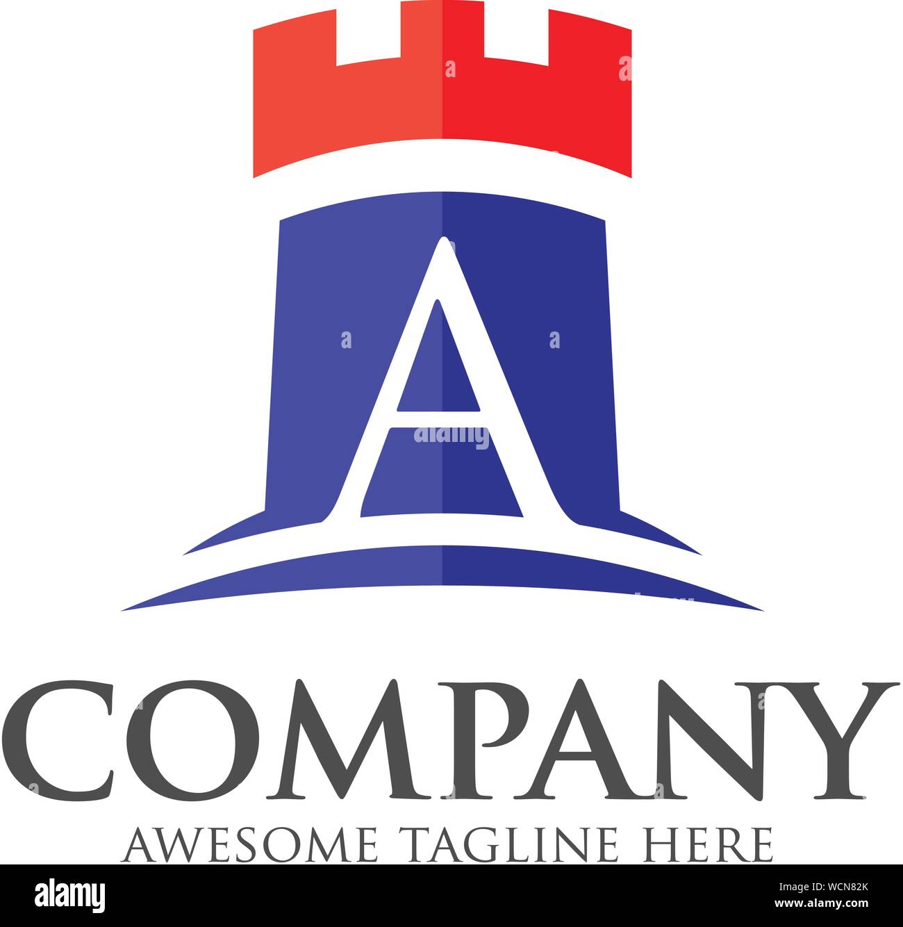 creative initial letter A and castle logo design isolated on white background Stock Vector