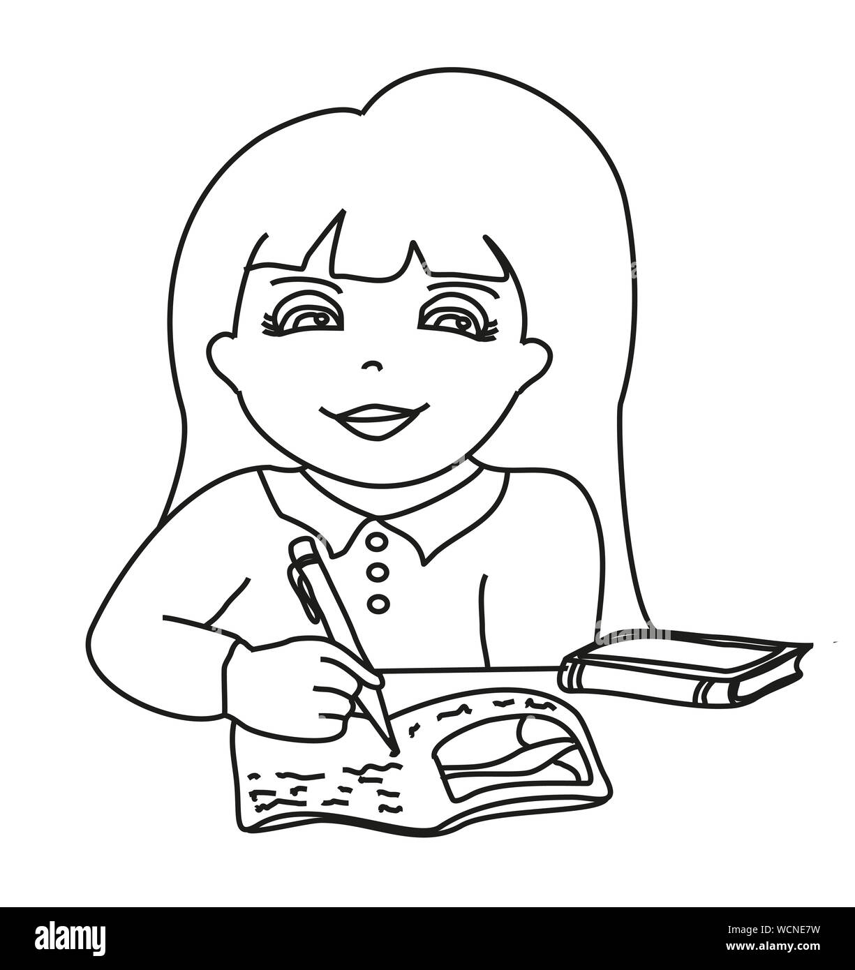 Illustration of girl doing homework Stock Photo