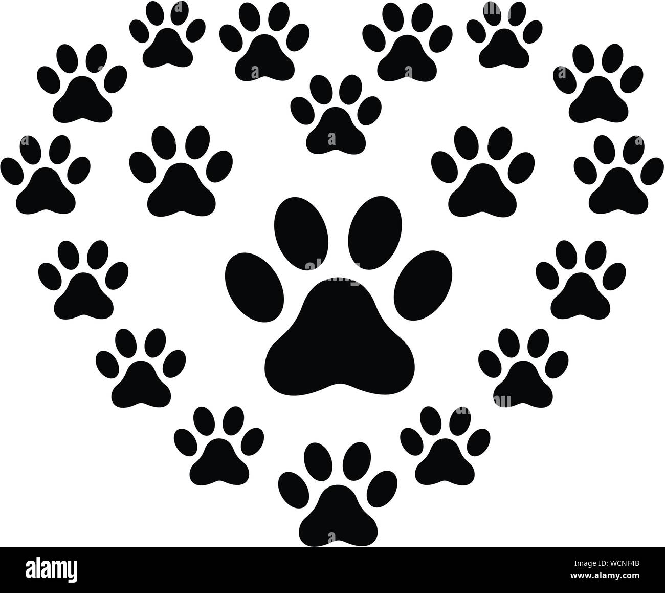 Pet paw love logo, Animal footprint with heart around logo Stock Vector