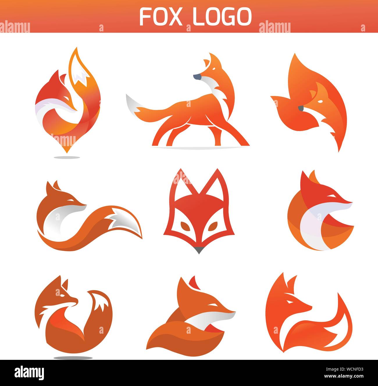 creative fox Animal Modern Simple Design Concept logo set, fox Animal Face Modern Simple Design Concept Stock Vector