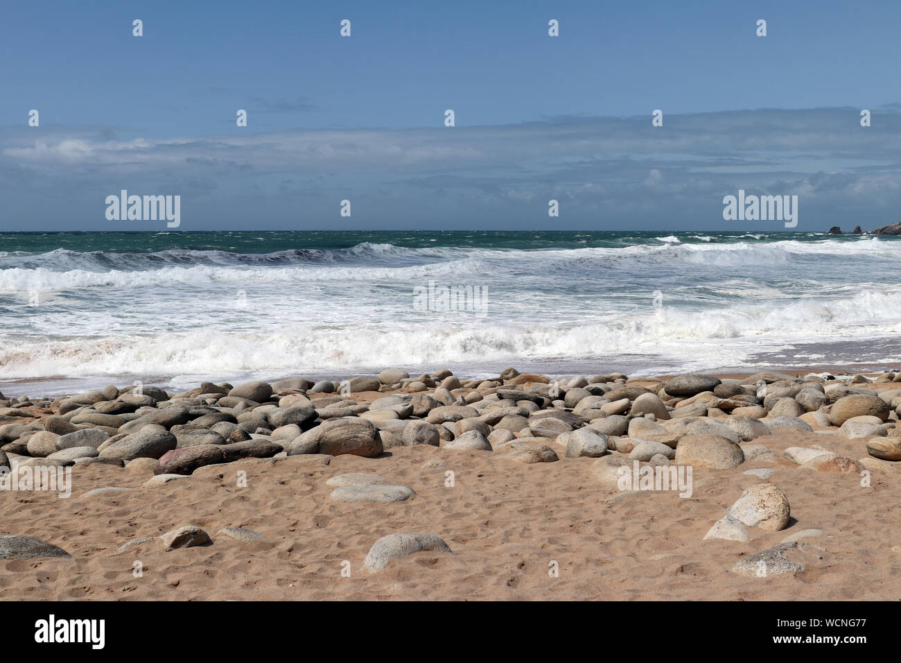 Waves of Atlantic ocean on wild coast of the peninsula of Quiberon ...