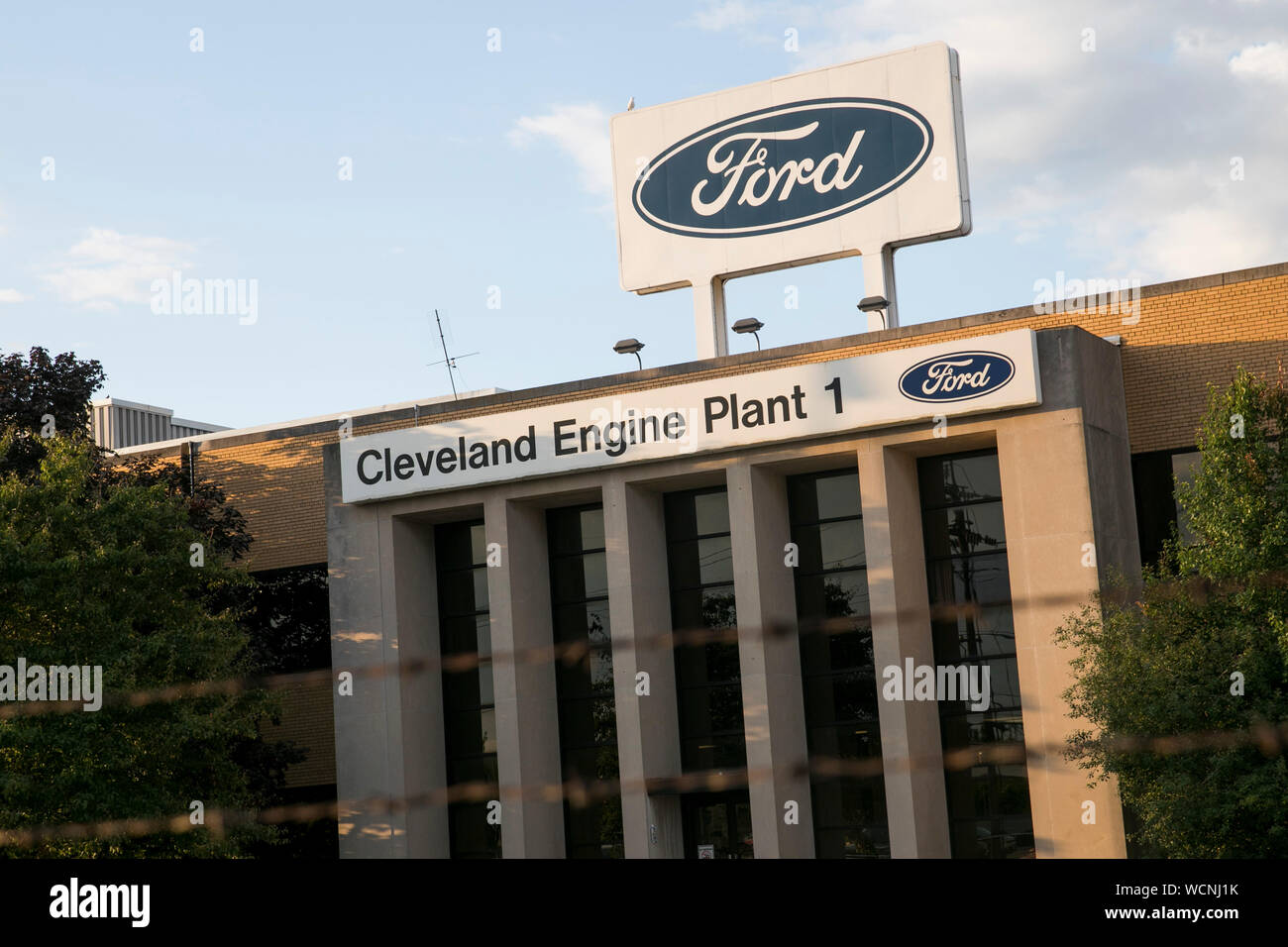 A logo sign outside of the Ford Cleveland Engine Plant in Cleveland, Ohio on August 12, 2019. Stock Photo