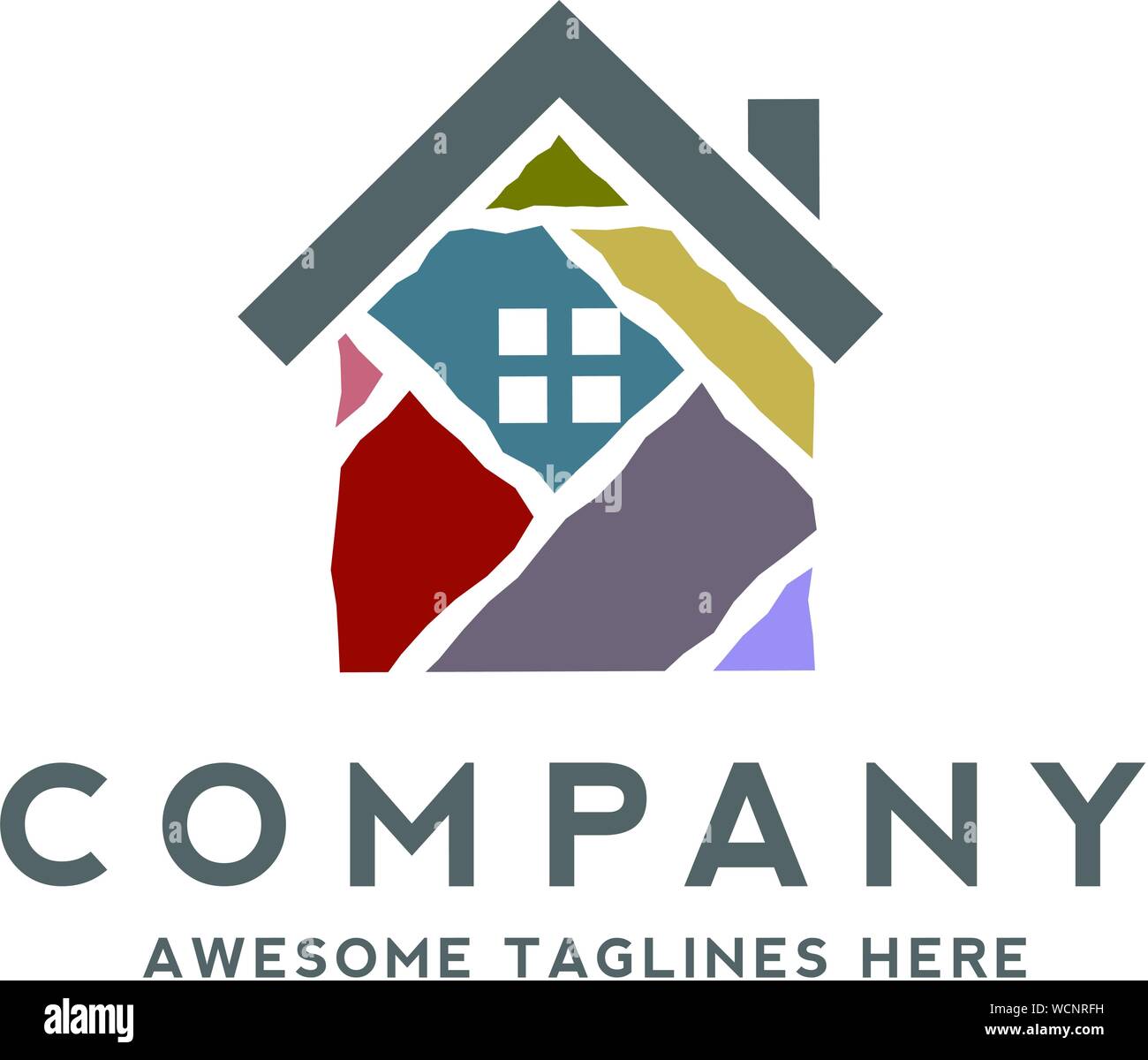creative house made from colorful stone bricks logo vector Stock Vector