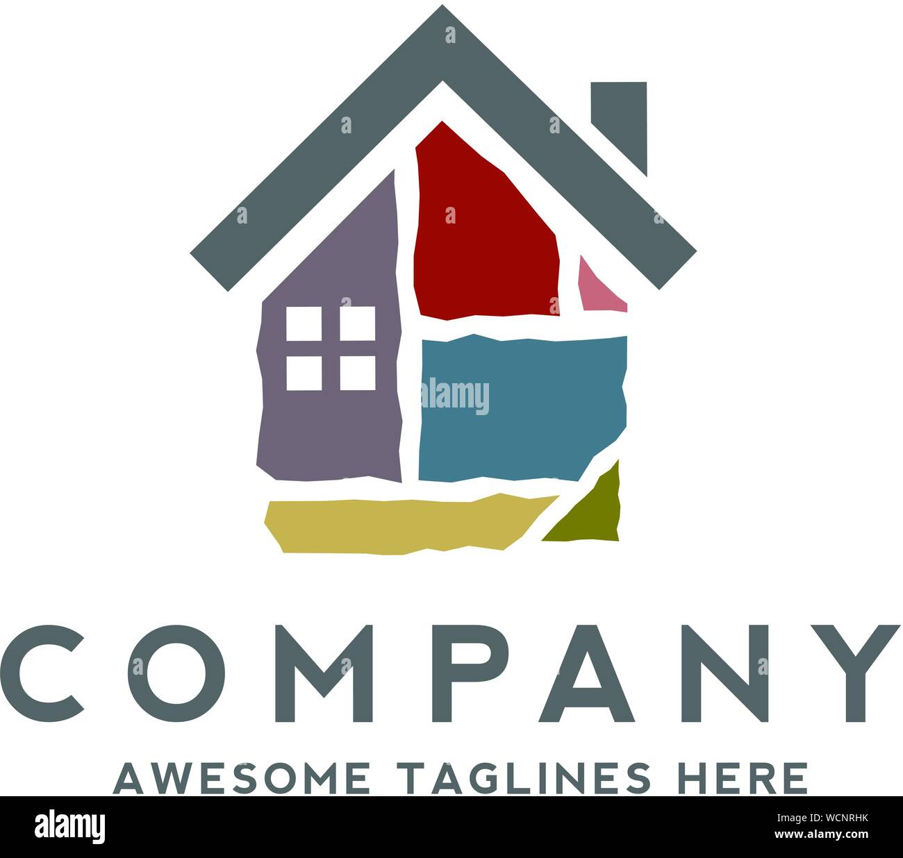 creative house made from colorful stone bricks logo vector Stock Vector