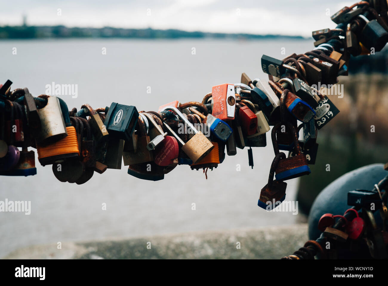 love locks on Liverpool's albert dock waterfront Stock Photo Alamy