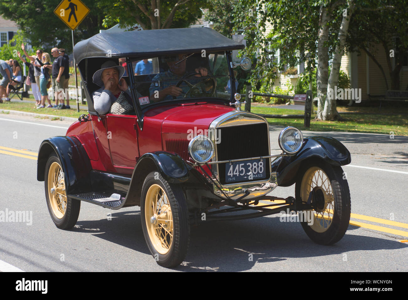 A 1926 Ford in an antique auto parade on Cape Dod. Stock Photo