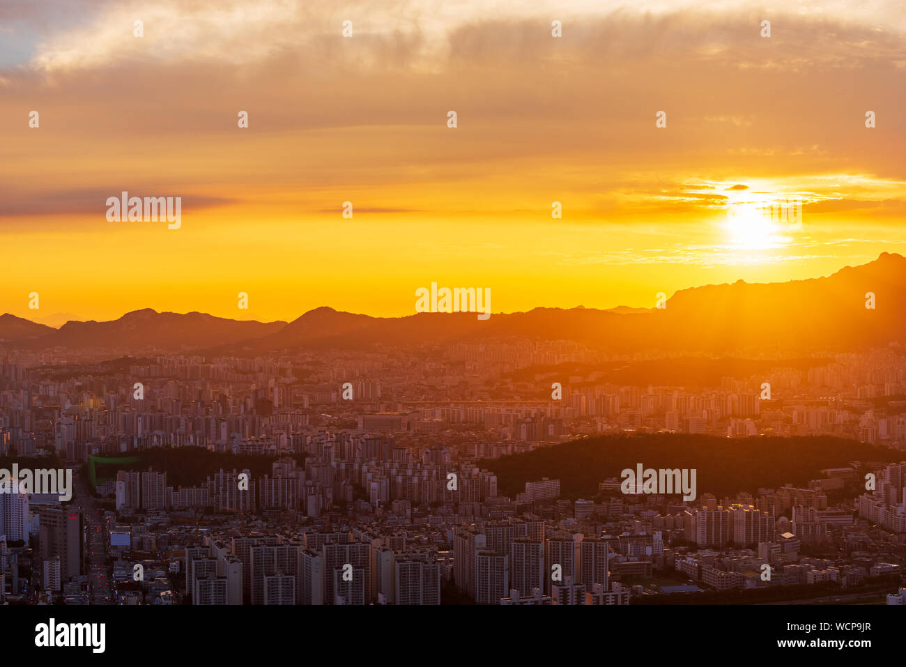 Sunset at Seoul City Skyline,South Korea Stock Photo