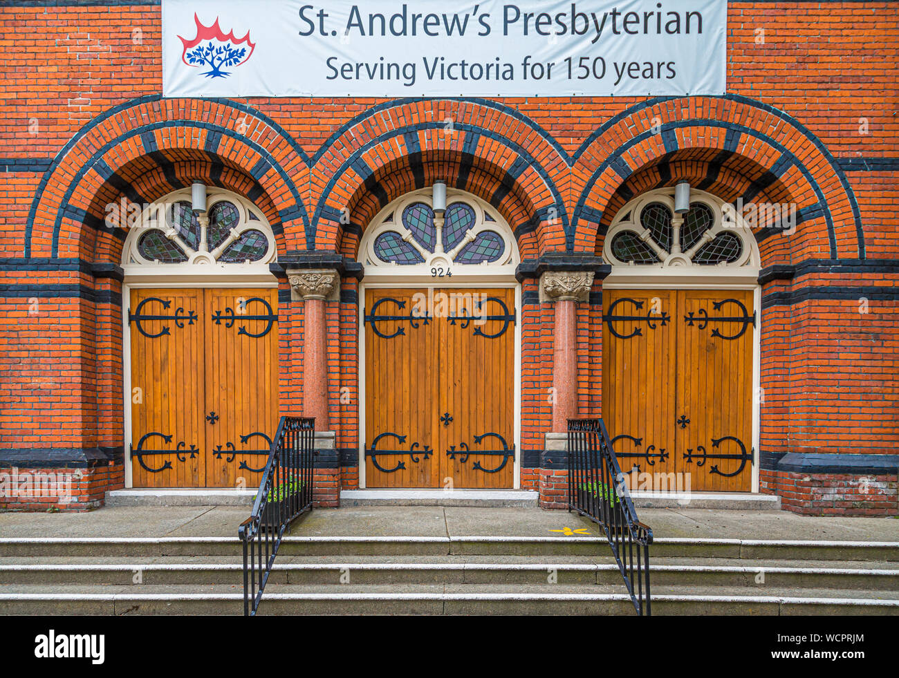 The front of St Andrew's Presbyterian Church in Victoria, British Columbia Stock Photo