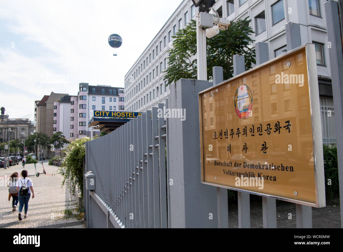 26 August 2019, Berlin: The City Hostel Berlin in Mitte is located on the  grounds of the North Korean Embassy, which is also the landlord of the  building. Since 2016, a UN