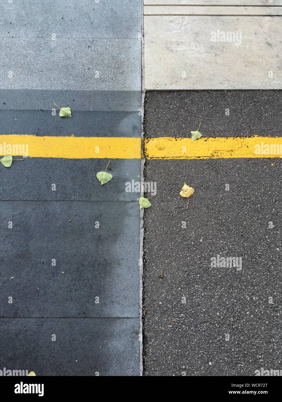 Download High Angle View Of Yellow Lines On Road Stock Photo Alamy PSD Mockup Templates