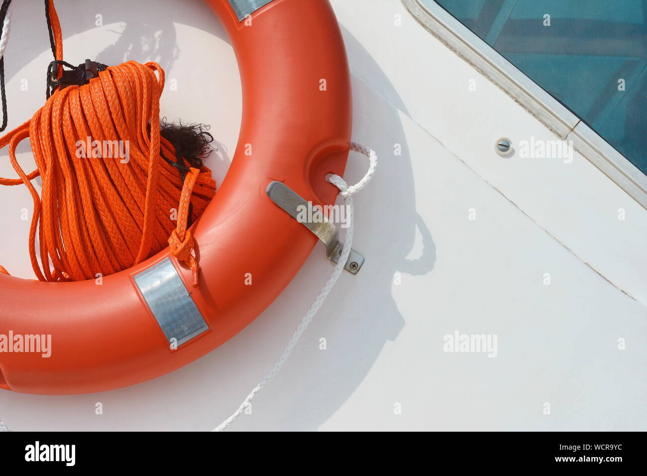 Lifebuoy ring onboard the ship, a close up, Summer holiday concept ...