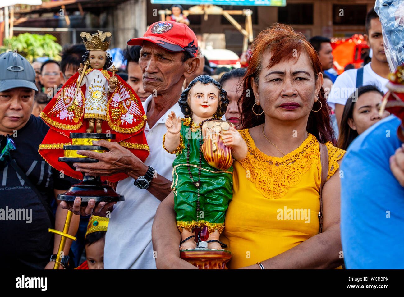 The Fluvial Procession, Dinagyang Festival, Iloilo City, Panay Island, The Philippines. Stock Photo