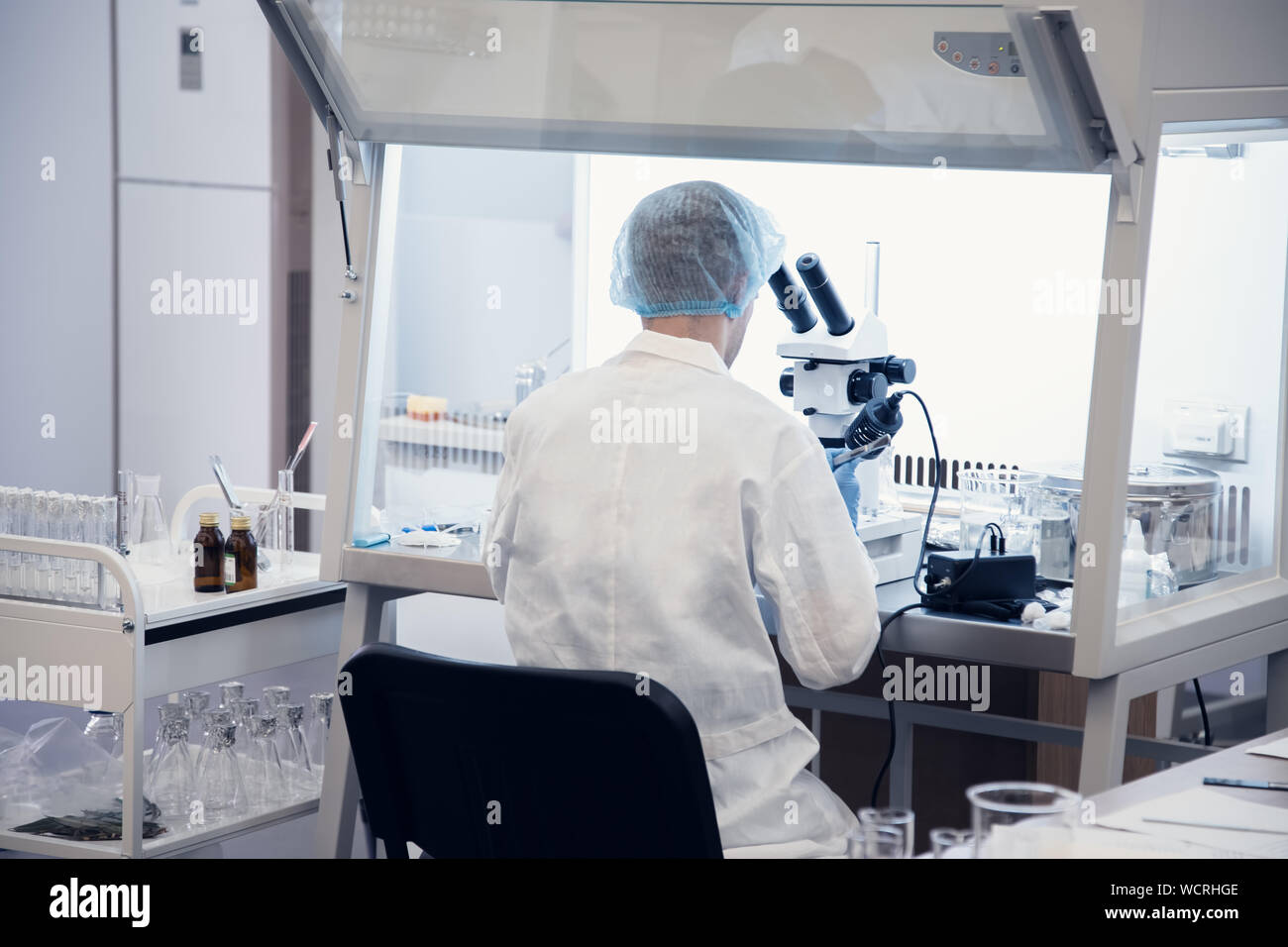 Biotechnology in agriculture. Chemical laboratory. Scientists at work. Stock Photo