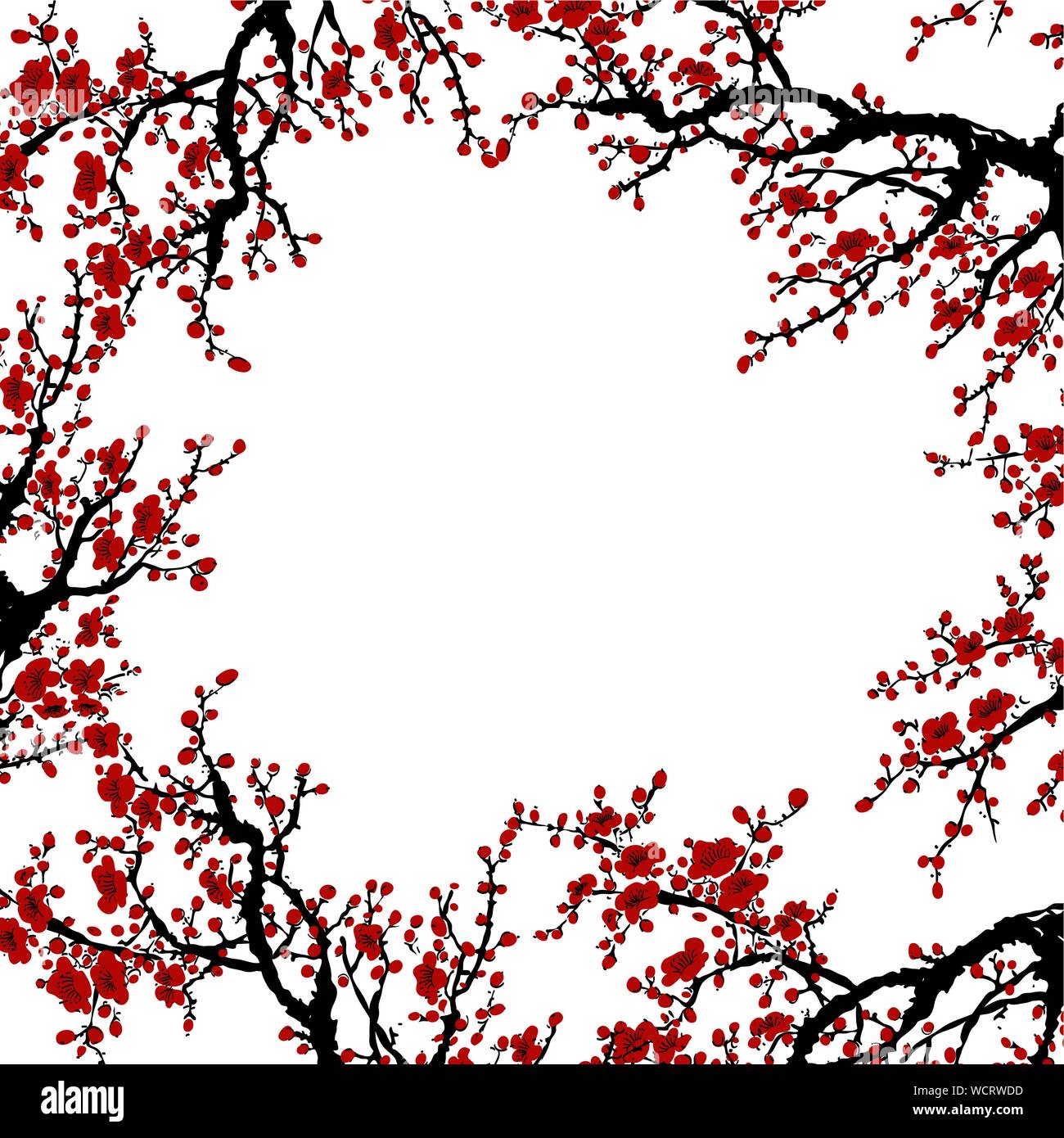 Cherry Blossom Spring Floral Template With Hand Drawnes Branch